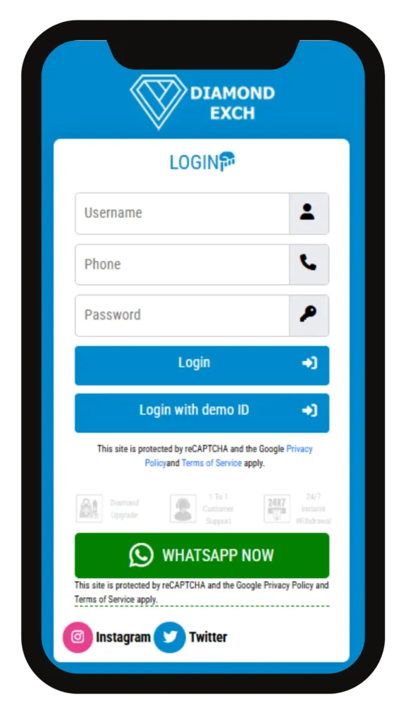 diamond 247 mobile interface